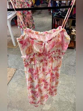 miami Pink and Peach Floral Ruffled Sundress